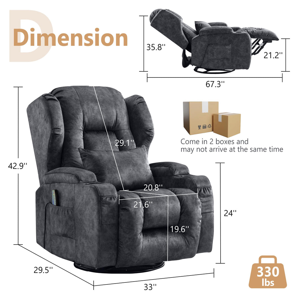 Dual Motor Power Swivel Rocker Recliner Chairs with Massage & Heat W645850