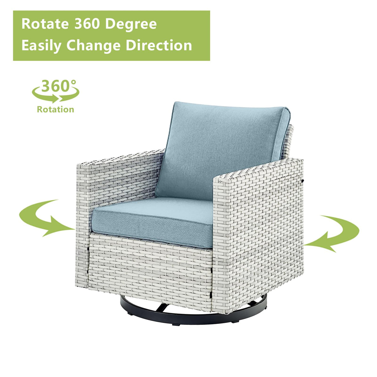 7 Piece Wicker Patio Conversation Set with Swivel Rocker Chairs and Ottoman K3197