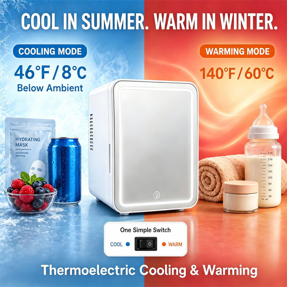 4 Liter Mini Skincare Fridge with Dimmable LED Mirror N63384