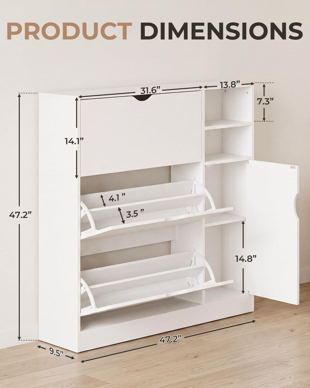 Narrow Shoe Storage Cabinet with 3 Flip Drawers K84682