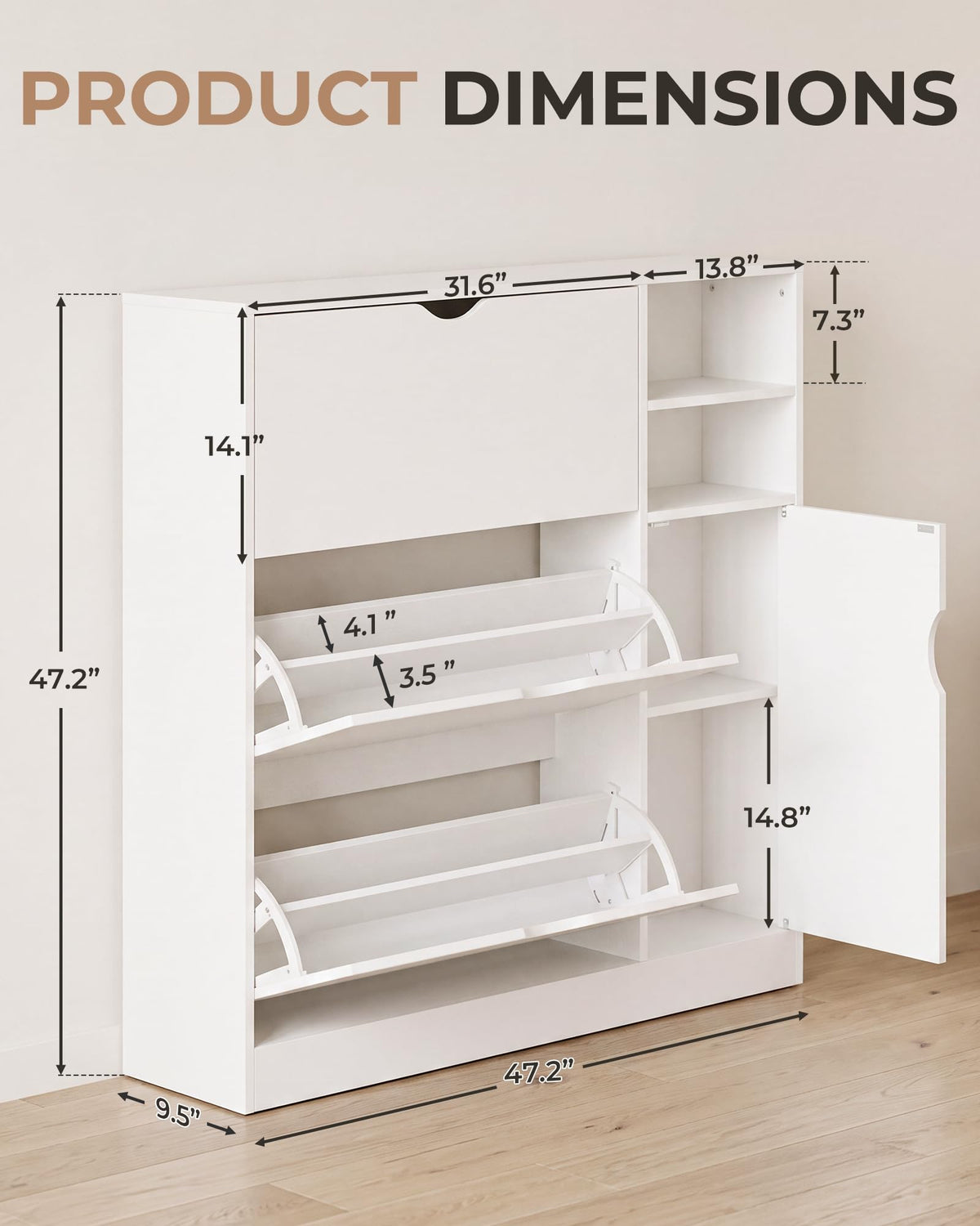 Narrow Shoe Storage Cabinet with 3 Flip Drawers K84682