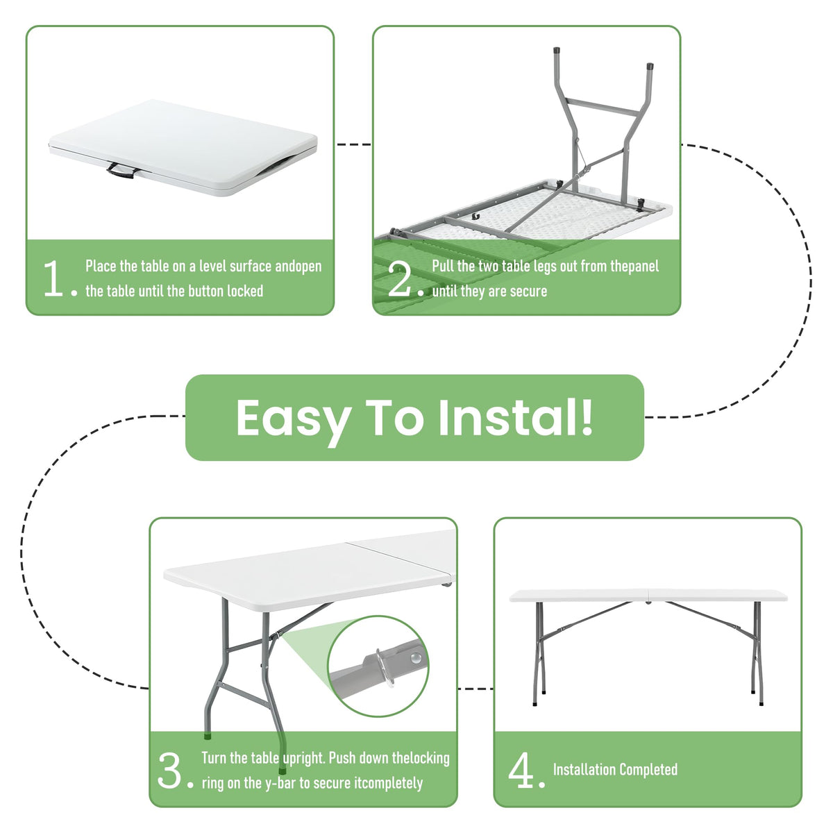White Plastic Folding Table with Carry Handle H236945
