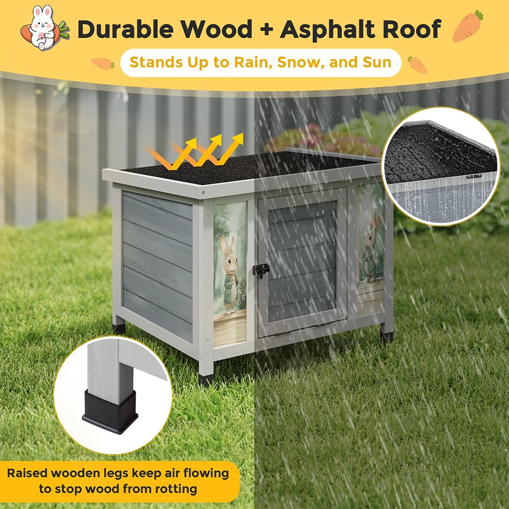 24 Inch Weatherproof Wooden Rabbit Hutch with Non-Slip Ramp N68517