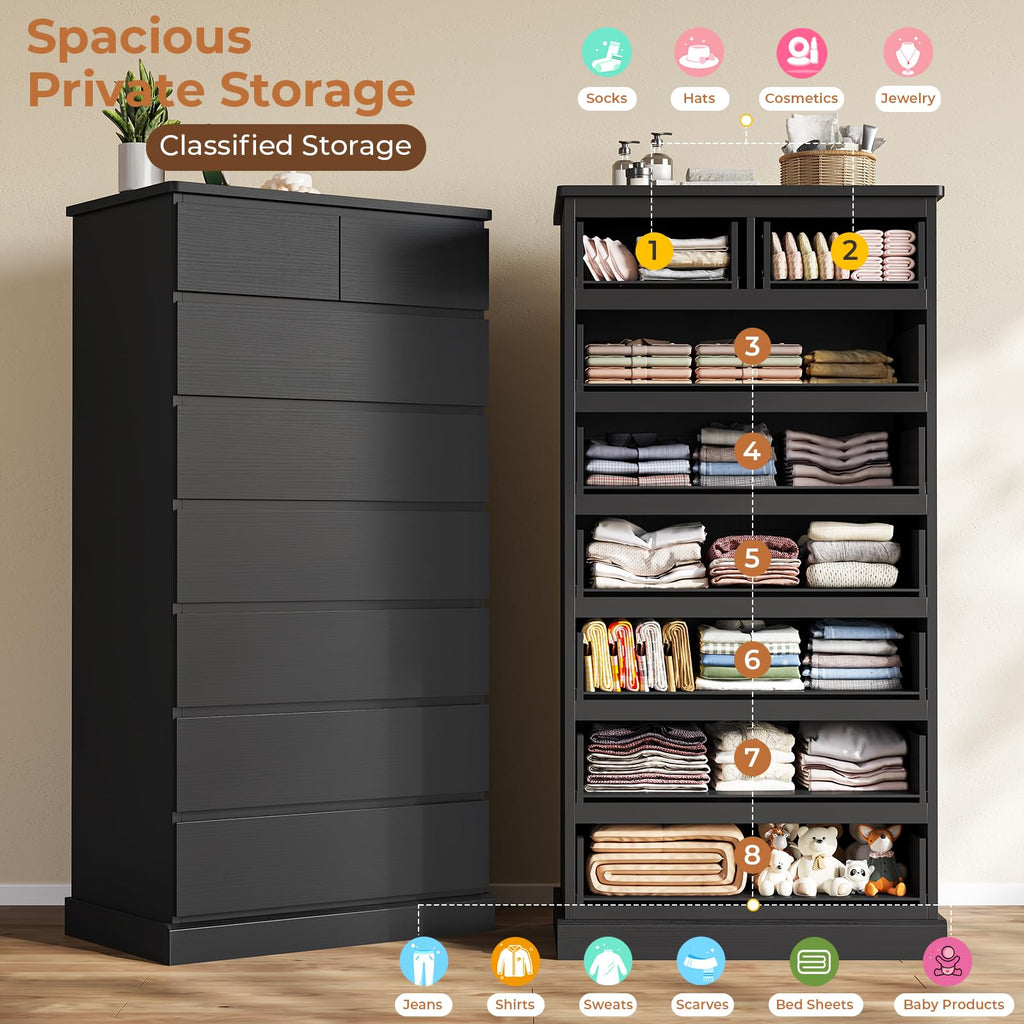 Black 8 Drawer Wood Dresser D6691