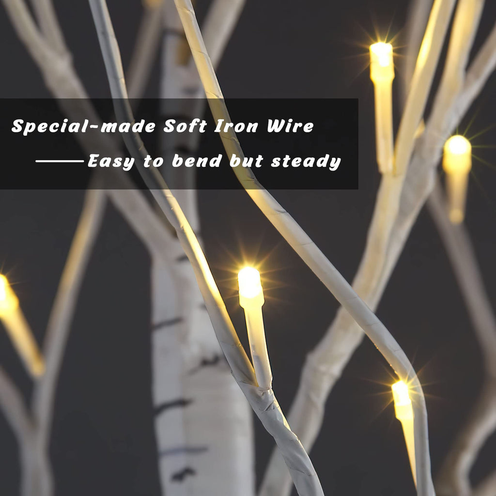 2 Pack 8FT 132 LED Lighted Artificial Birch Tree Warm White H564527