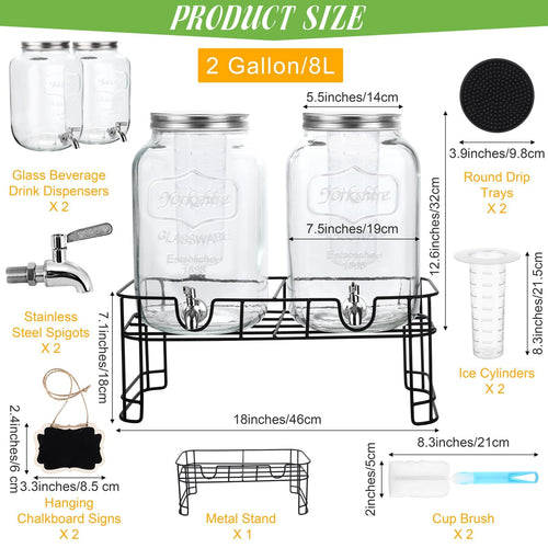 2 Pcs 2 Gallon Glass Beverage Dispenser with Stand X75758