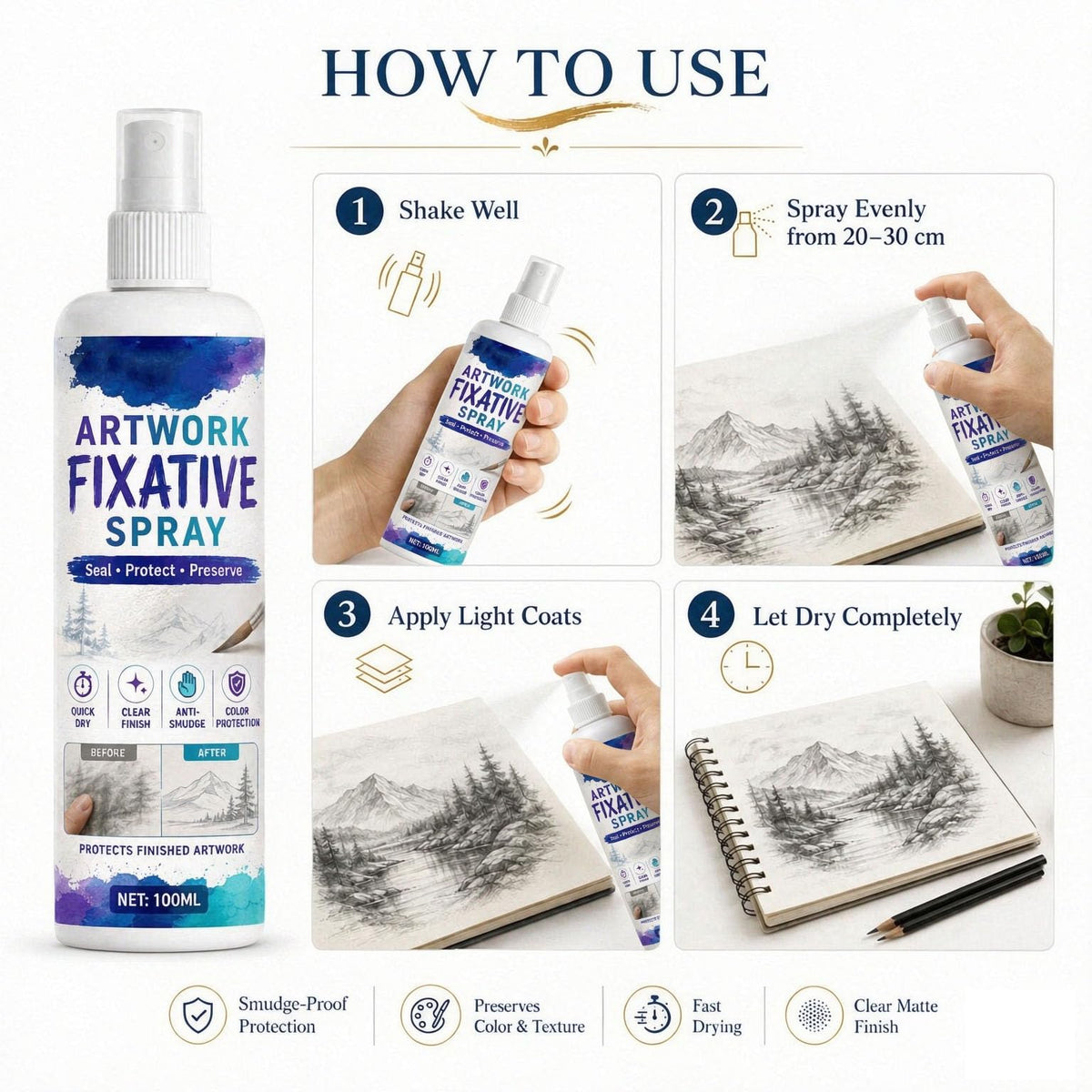 Quick-Dry Smudge-Proof Clear Matte Fixative Spray (7PCS) Y76683