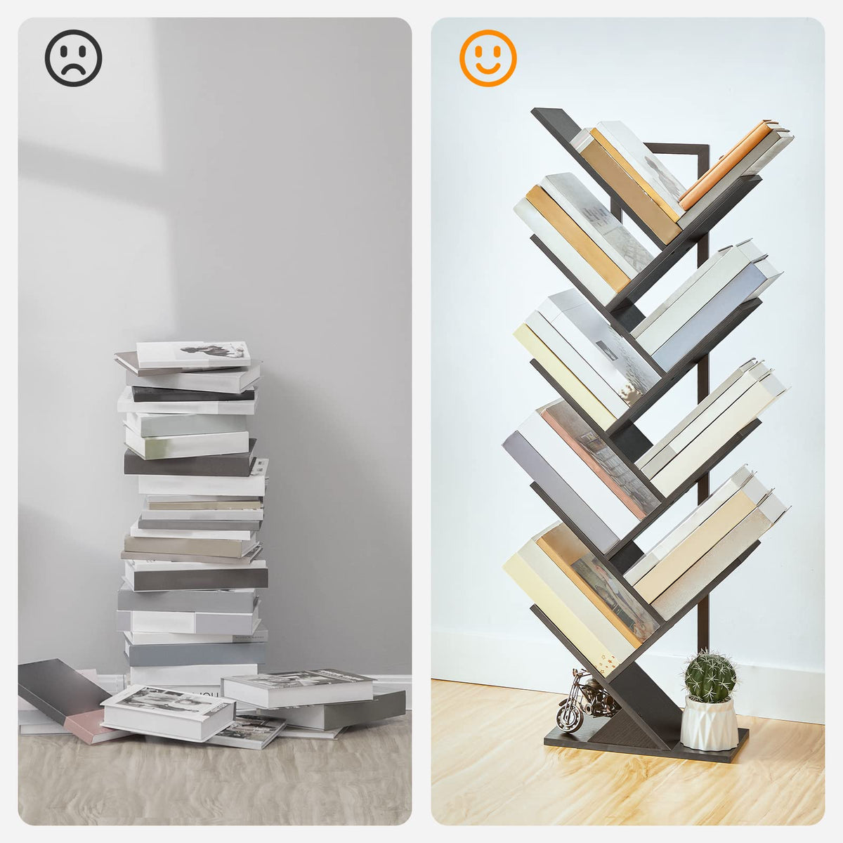 Black 9-Tier Wood Tree Bookshelf V12913