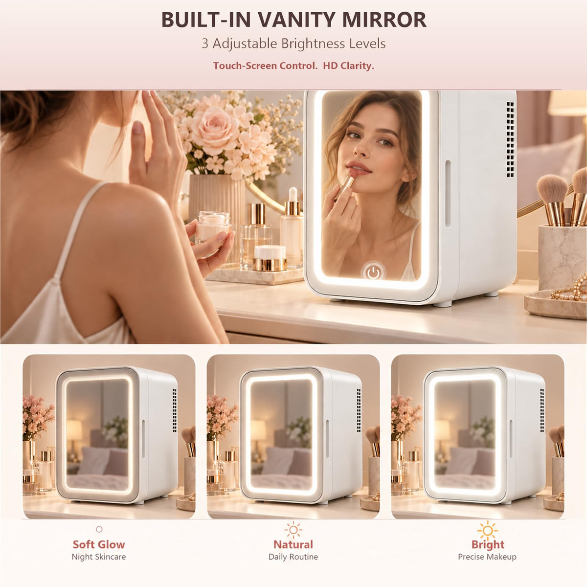 4 Liter Mini Skincare Fridge with Dimmable LED Mirror N63384