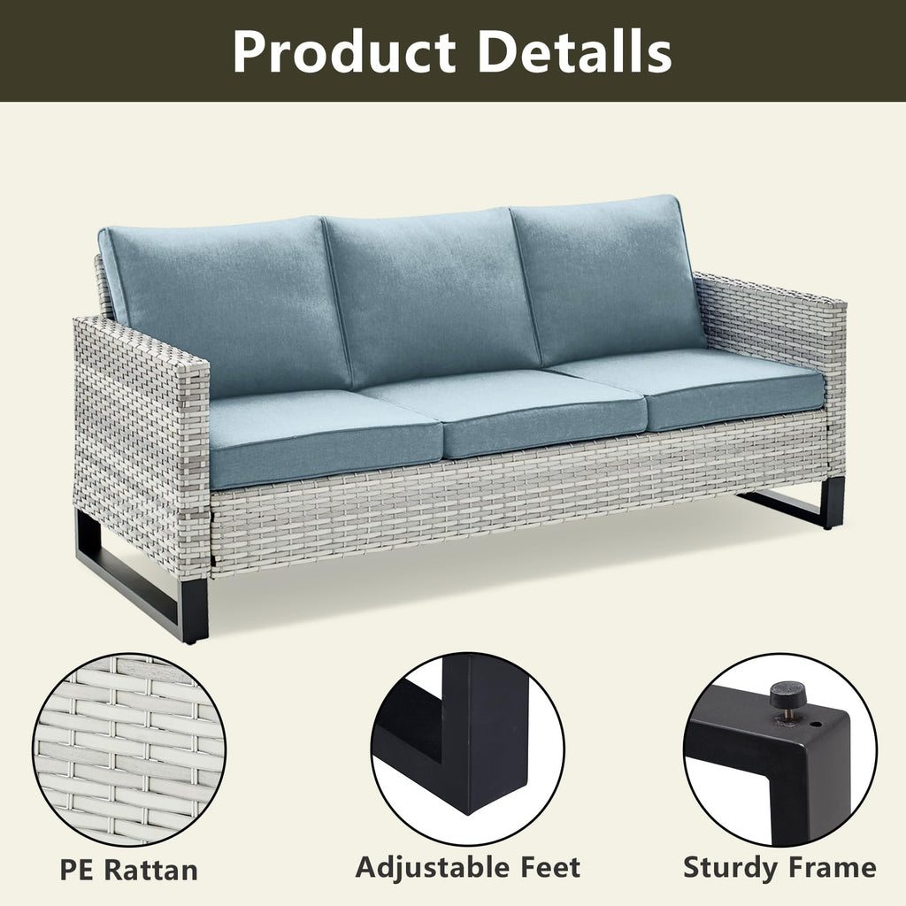 7 Piece Wicker Patio Conversation Set with Swivel Rocker Chairs and Ottoman K3197