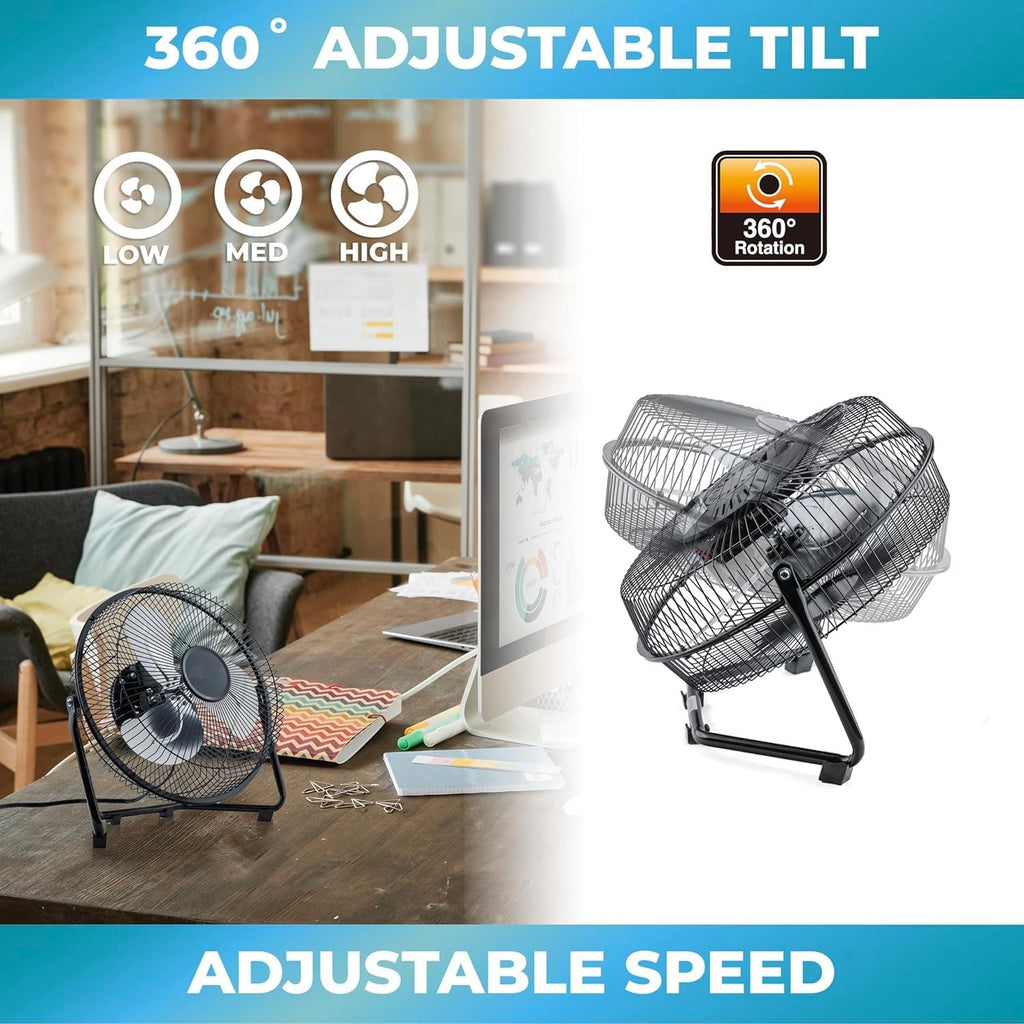 9" 3 Speed Electric Metal Floor Fan with Carry Handle H301866