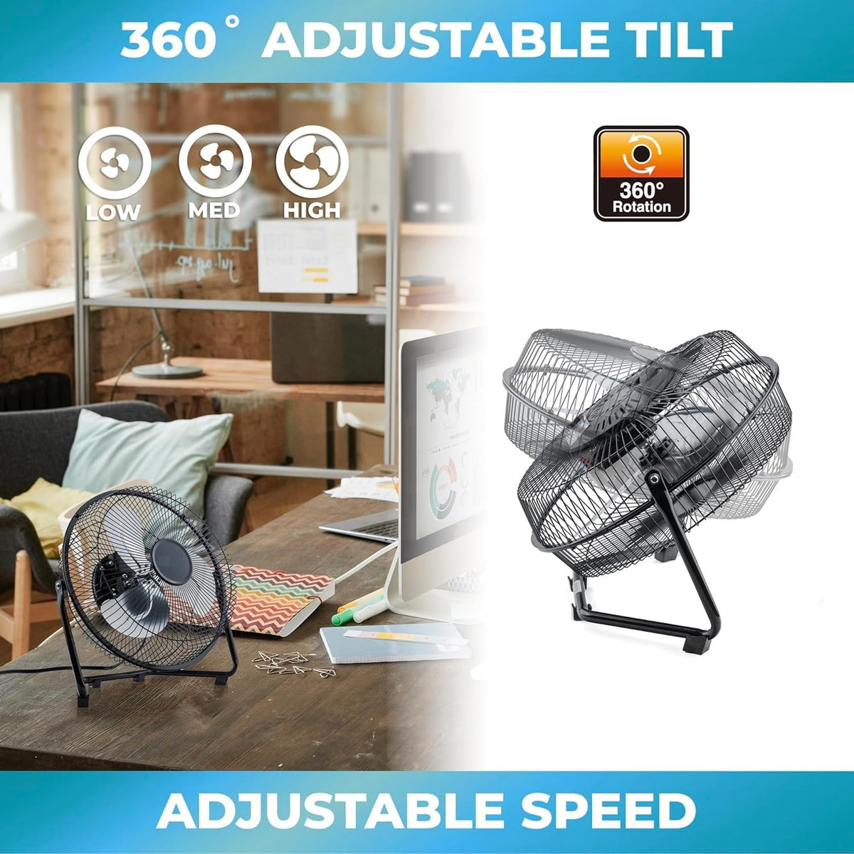 9" 3 Speed Electric Metal Floor Fan with Carry Handle H301866