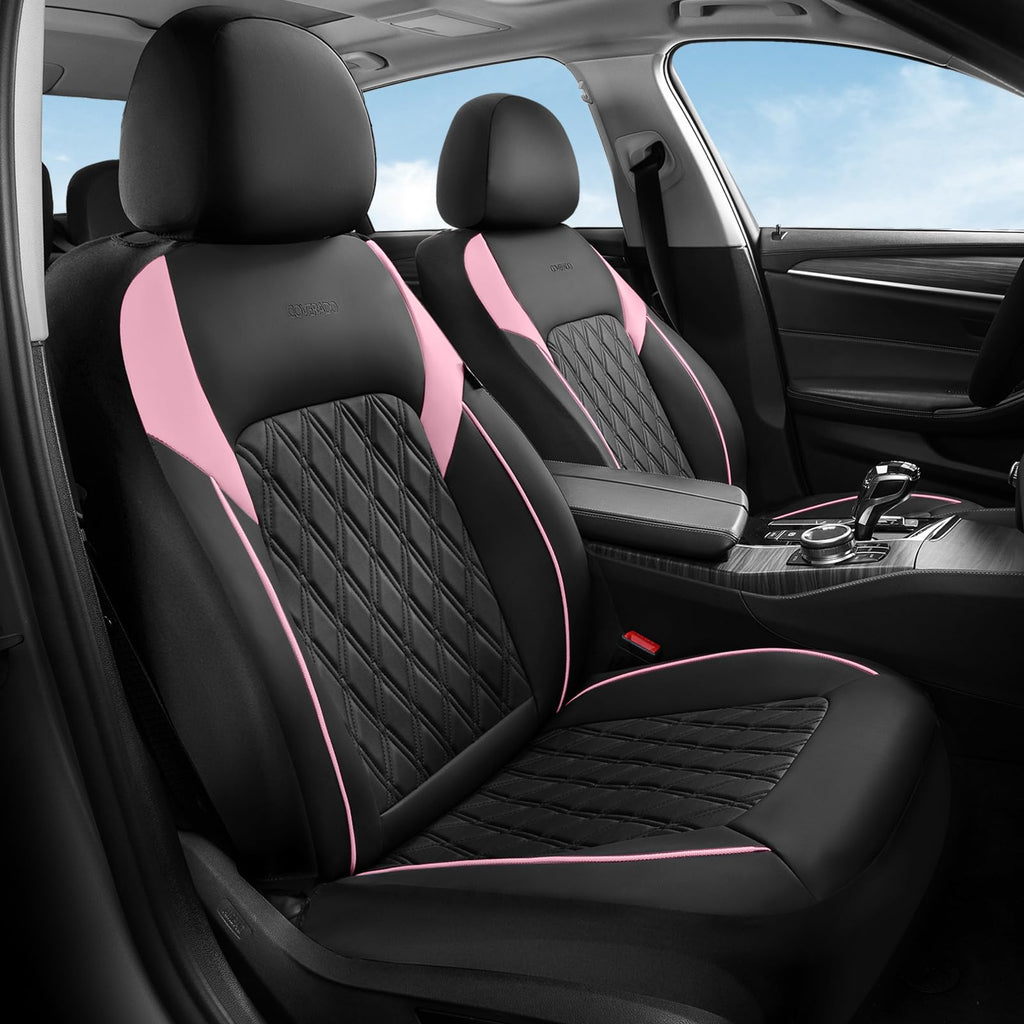 Black Pink Faux Leather Car Seat Covers Full Set M37495