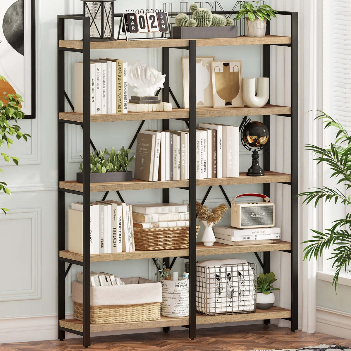 5 Tier Wood and Metal Bookshelf C52156