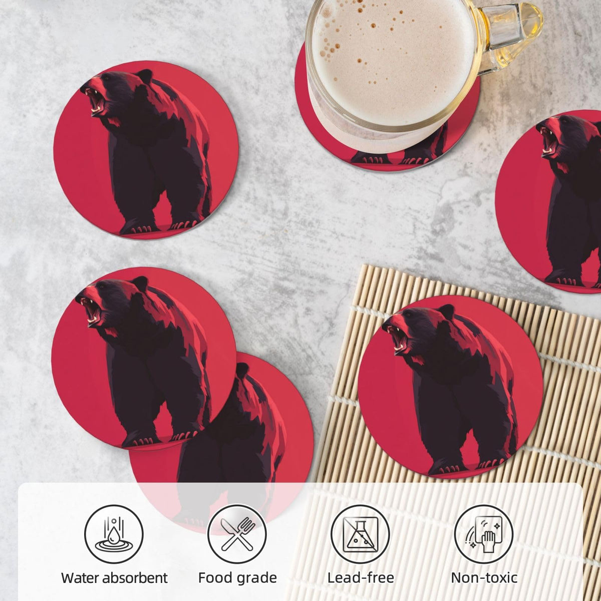 Ceramic Coasters with Holder Set of 6 J296