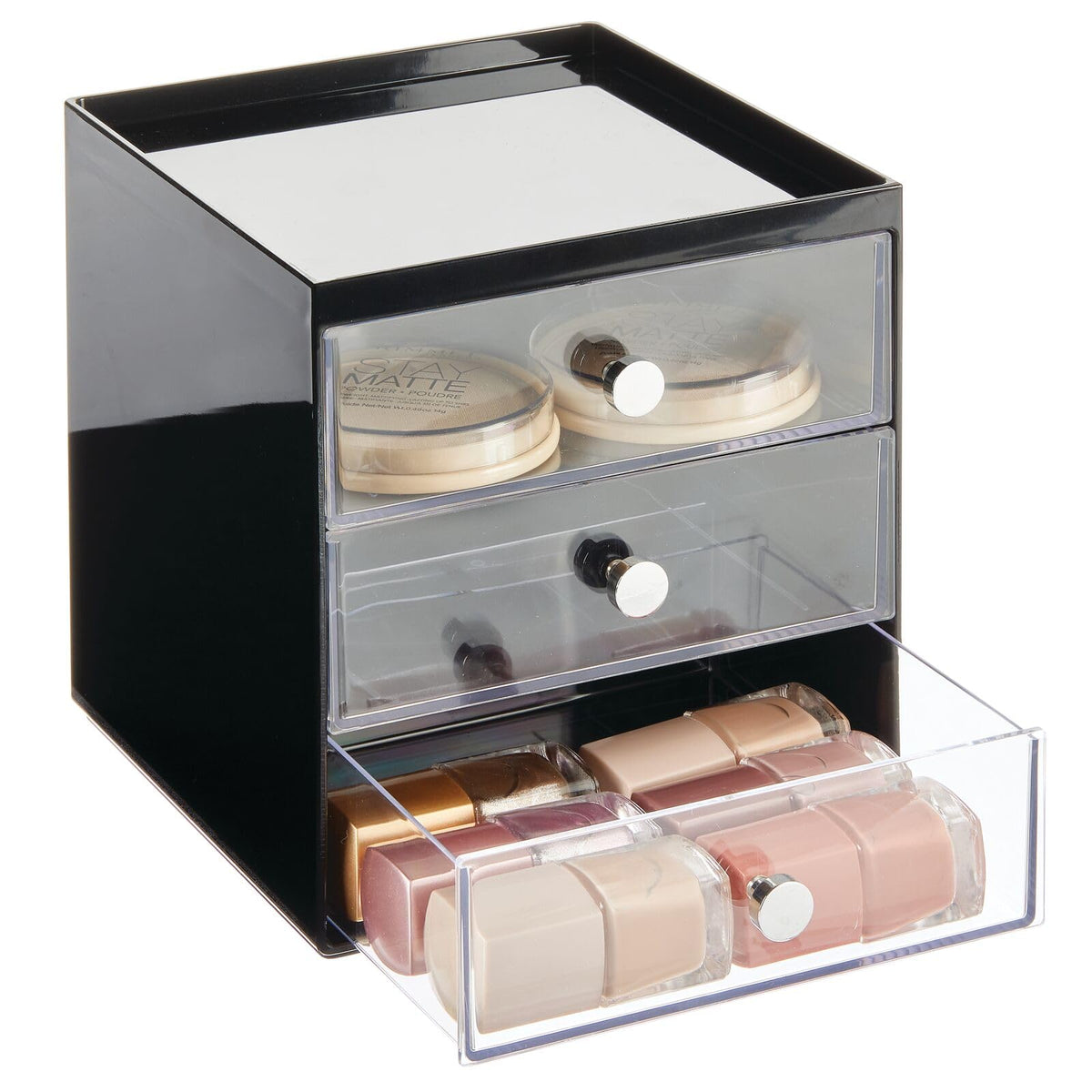 Makeup Organizer Storage Cube with 3 Drawers Black/Clear T878
