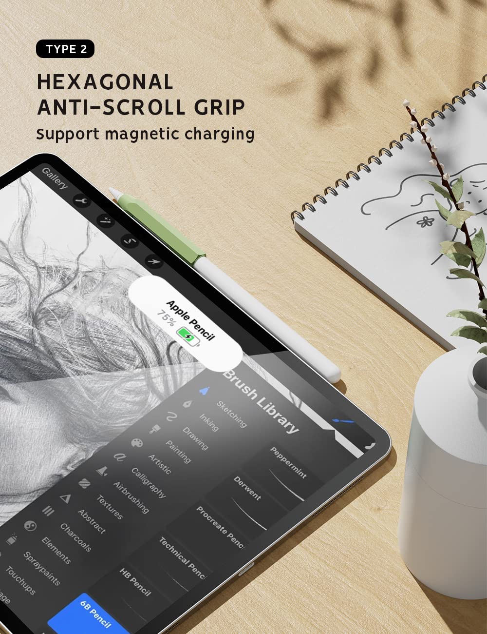 Bamboo Tablet Stand with 5 Pack Pencil Grips Q6414