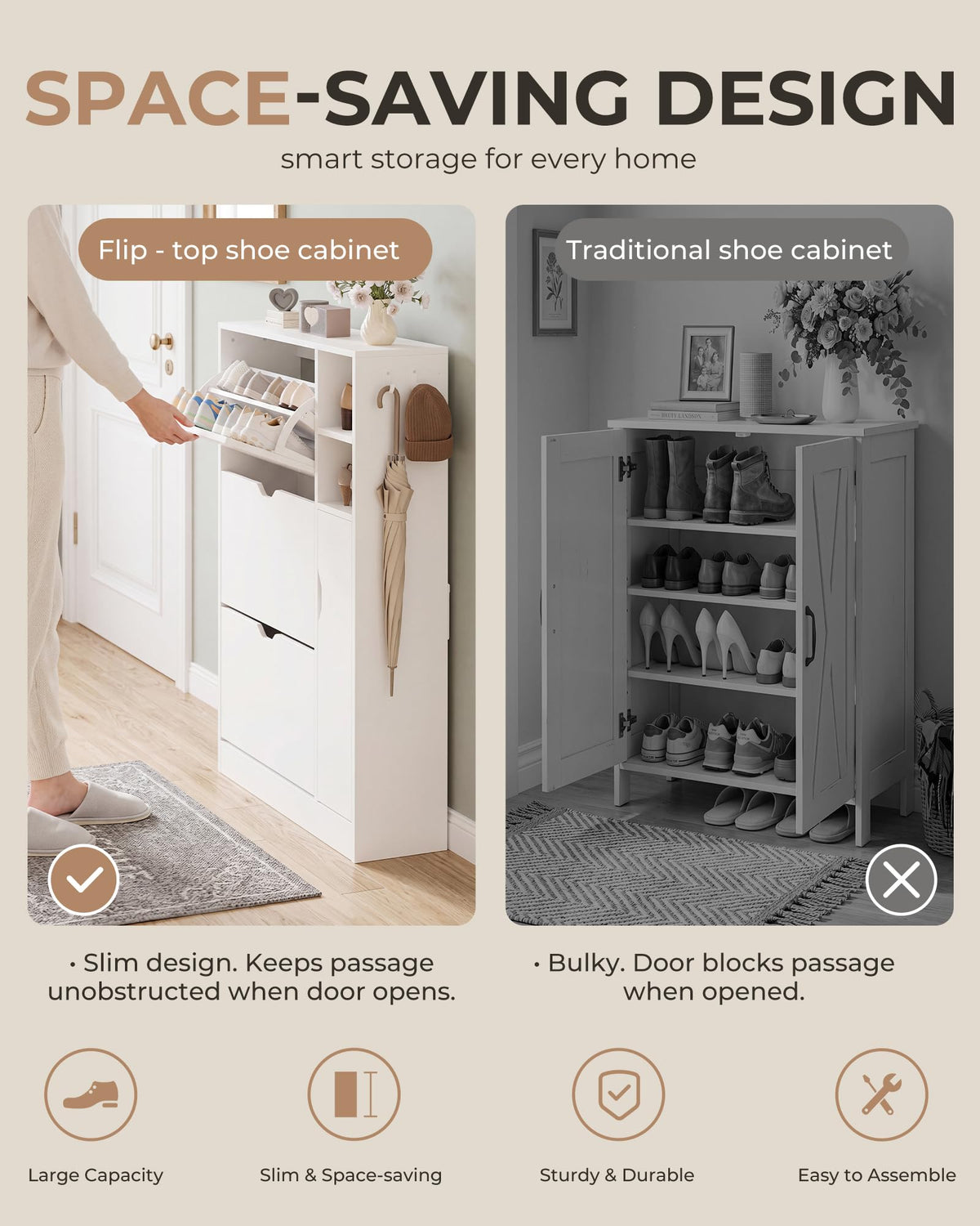 Narrow Shoe Storage Cabinet with 3 Flip Drawers K84682