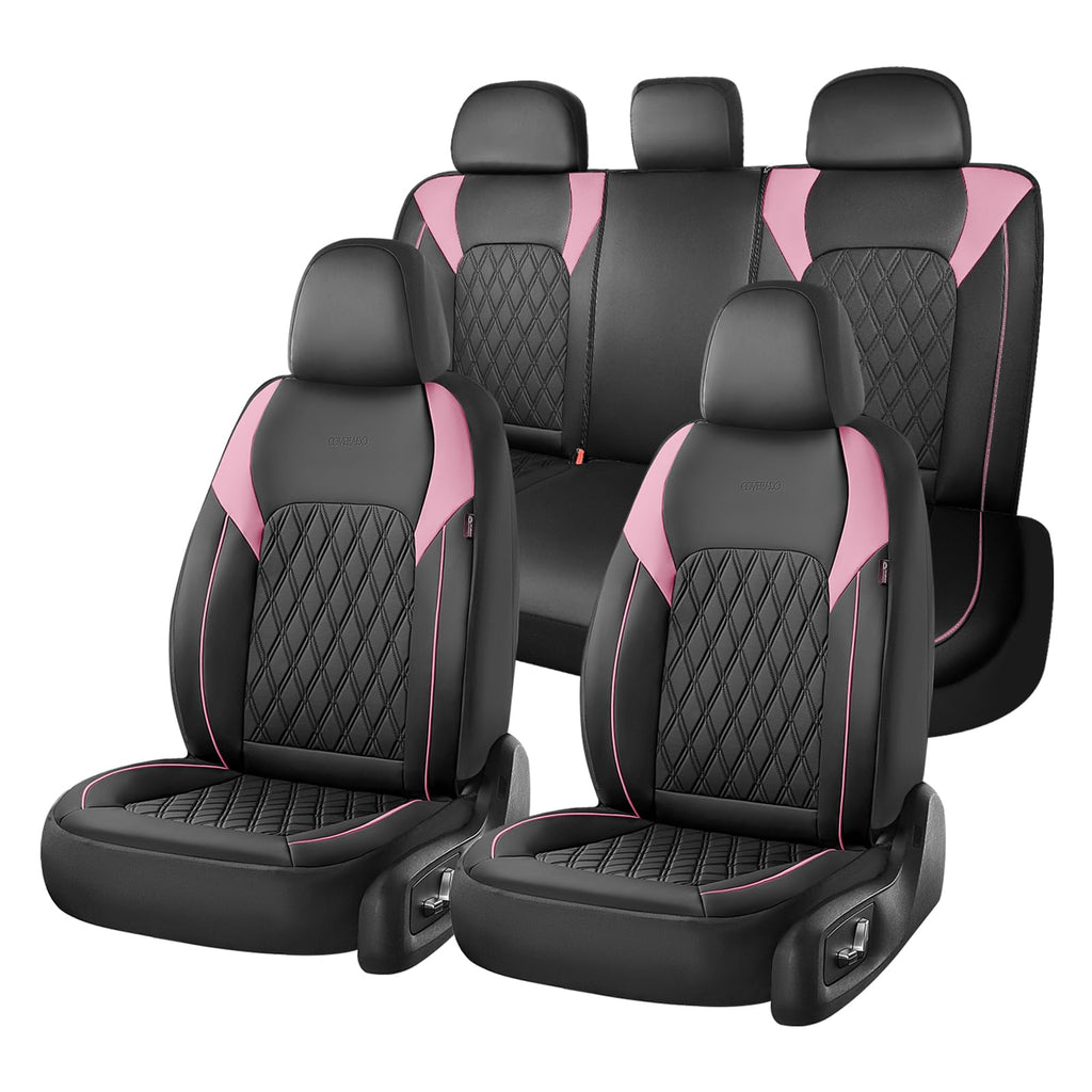 Black Pink Faux Leather Car Seat Covers Full Set M37495