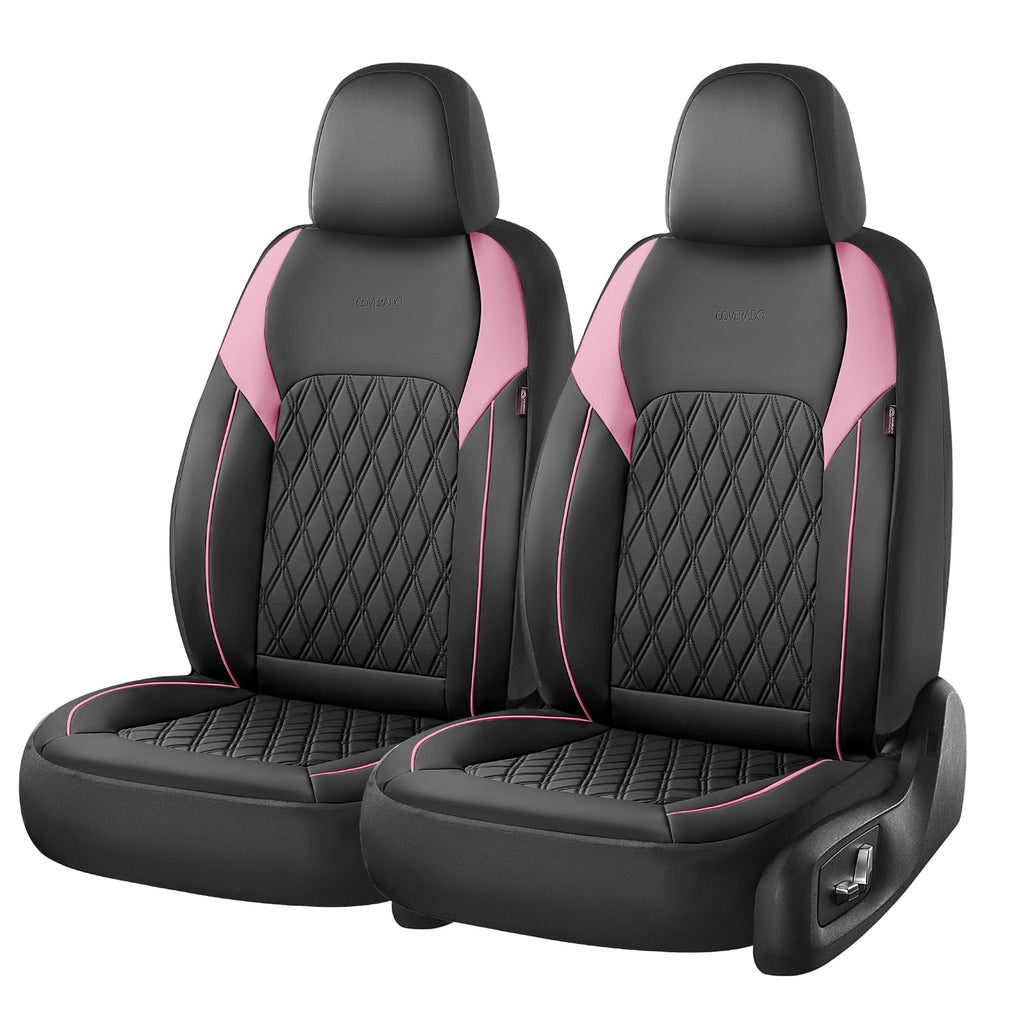 Black Pink Faux Leather Car Seat Covers Full Set M37495