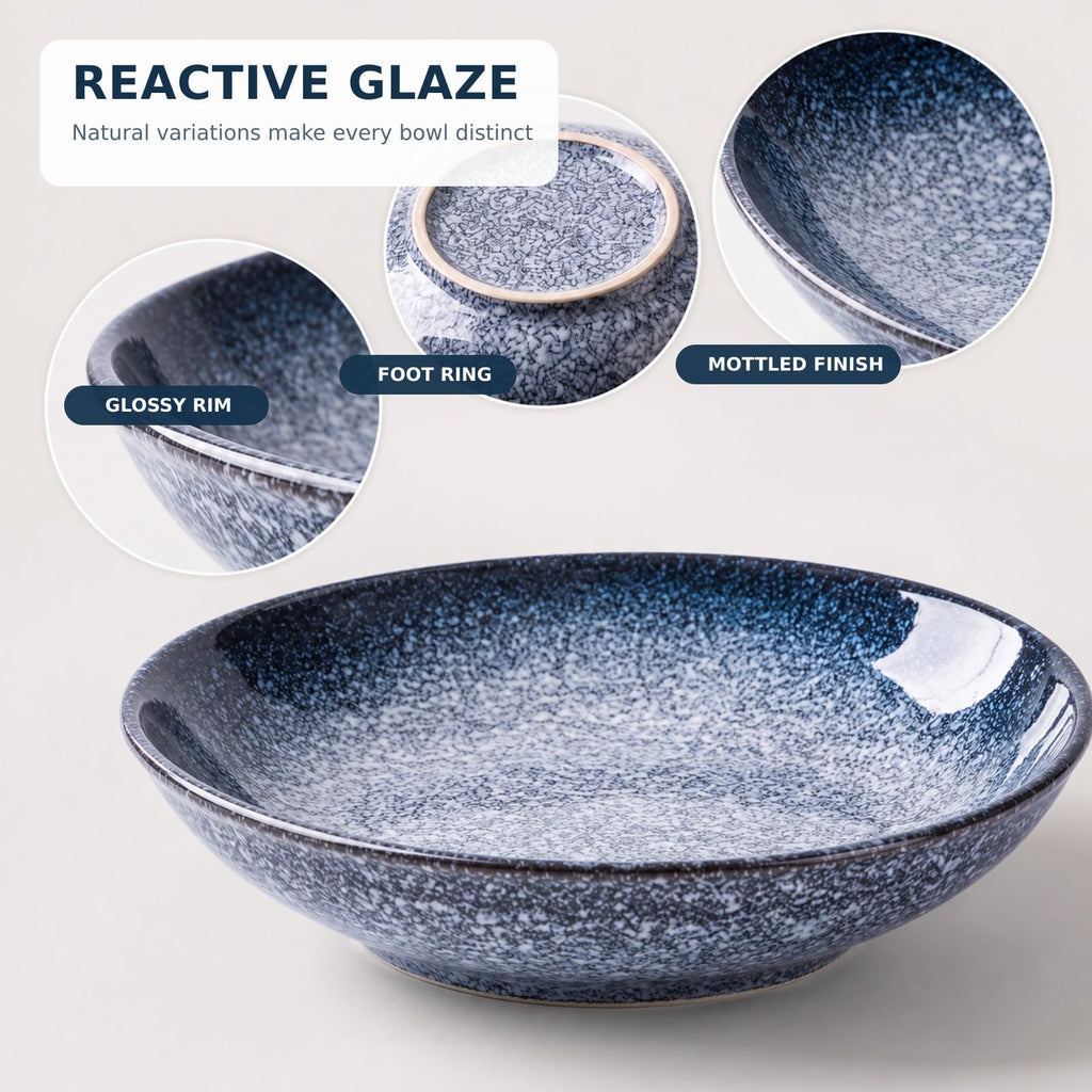 8-Inch Ceramic Pasta Bowls, Set of 4, Blue Glaze F73326