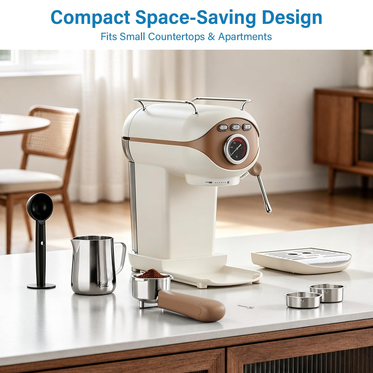 White Compact Espresso Machine with Milk Frother A61564