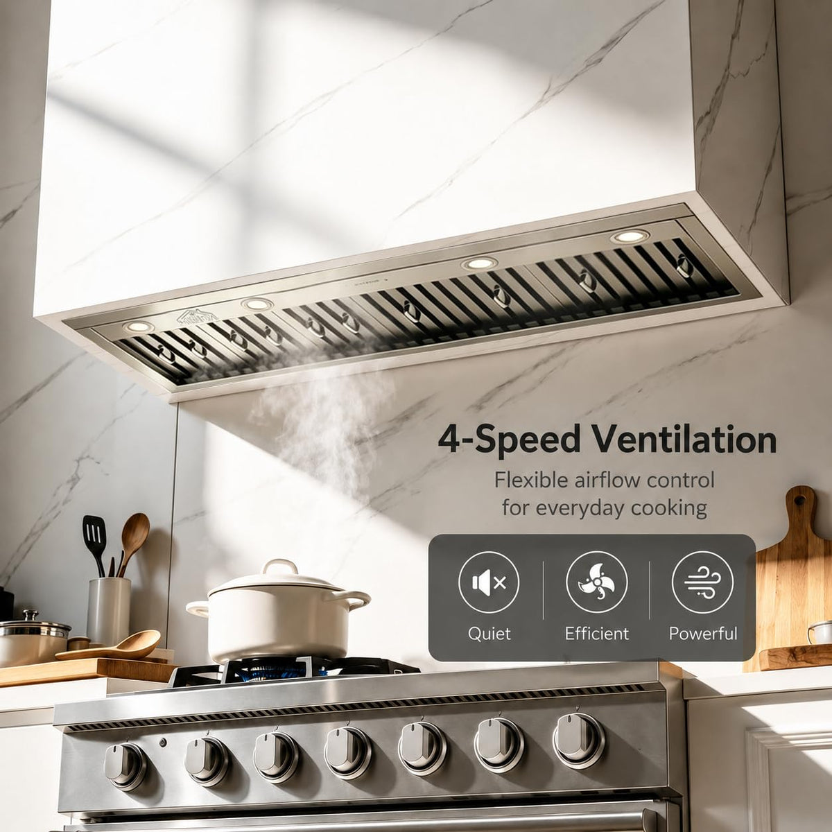 48 inch Stainless Steel Built-in Range Hood with Liner and Baffle Filter N766