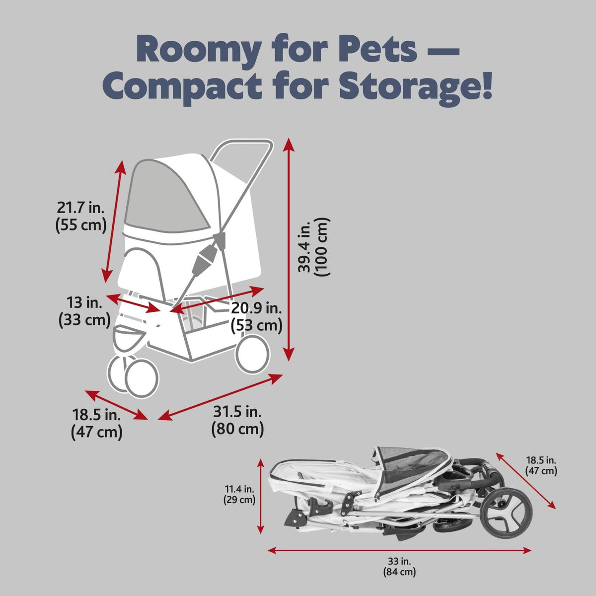 Foldable Pet Stroller with Weather Cover, Storage Basket, Cup Holder, Black V161