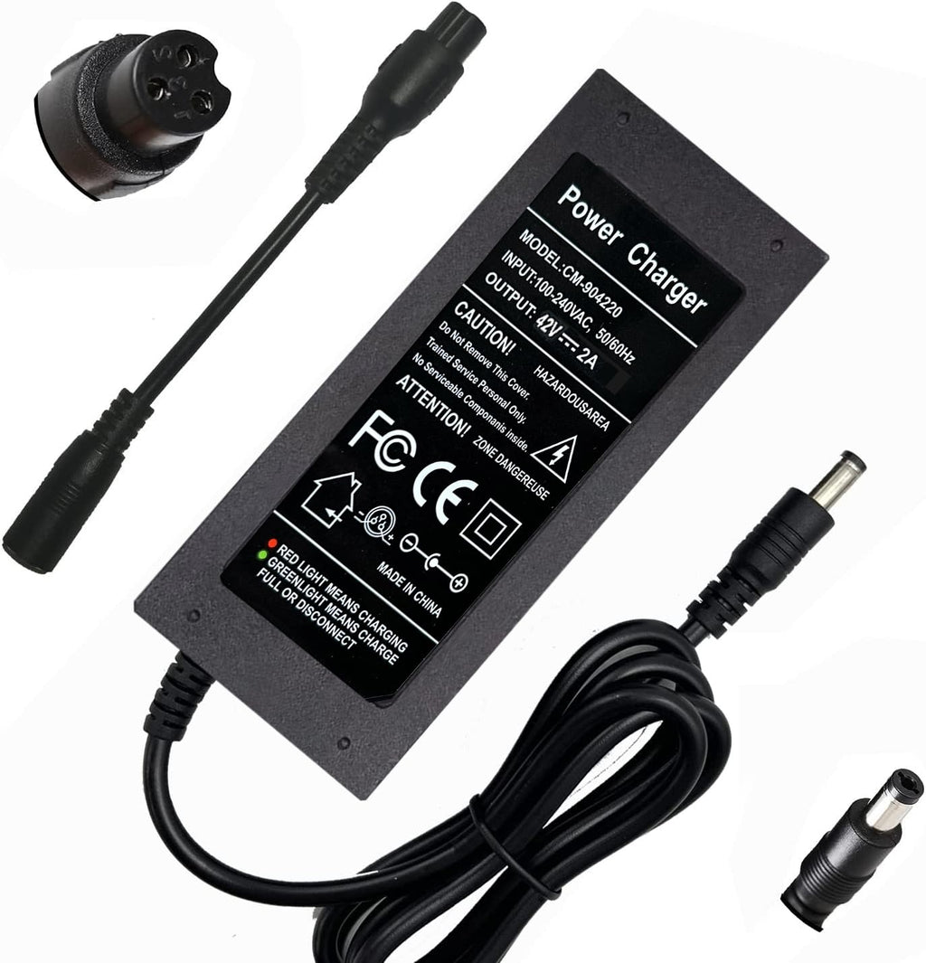 42V 2A Charger for 36V Lithium Battery, 5.5mm x 2.5mm and 8mm 3 Prong Connector D8752