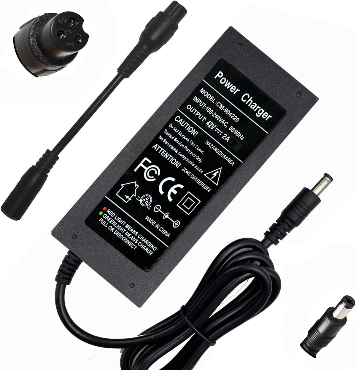 42V 2A Charger for 36V Lithium Battery, 5.5mm x 2.5mm and 8mm 3 Prong Connector D8752