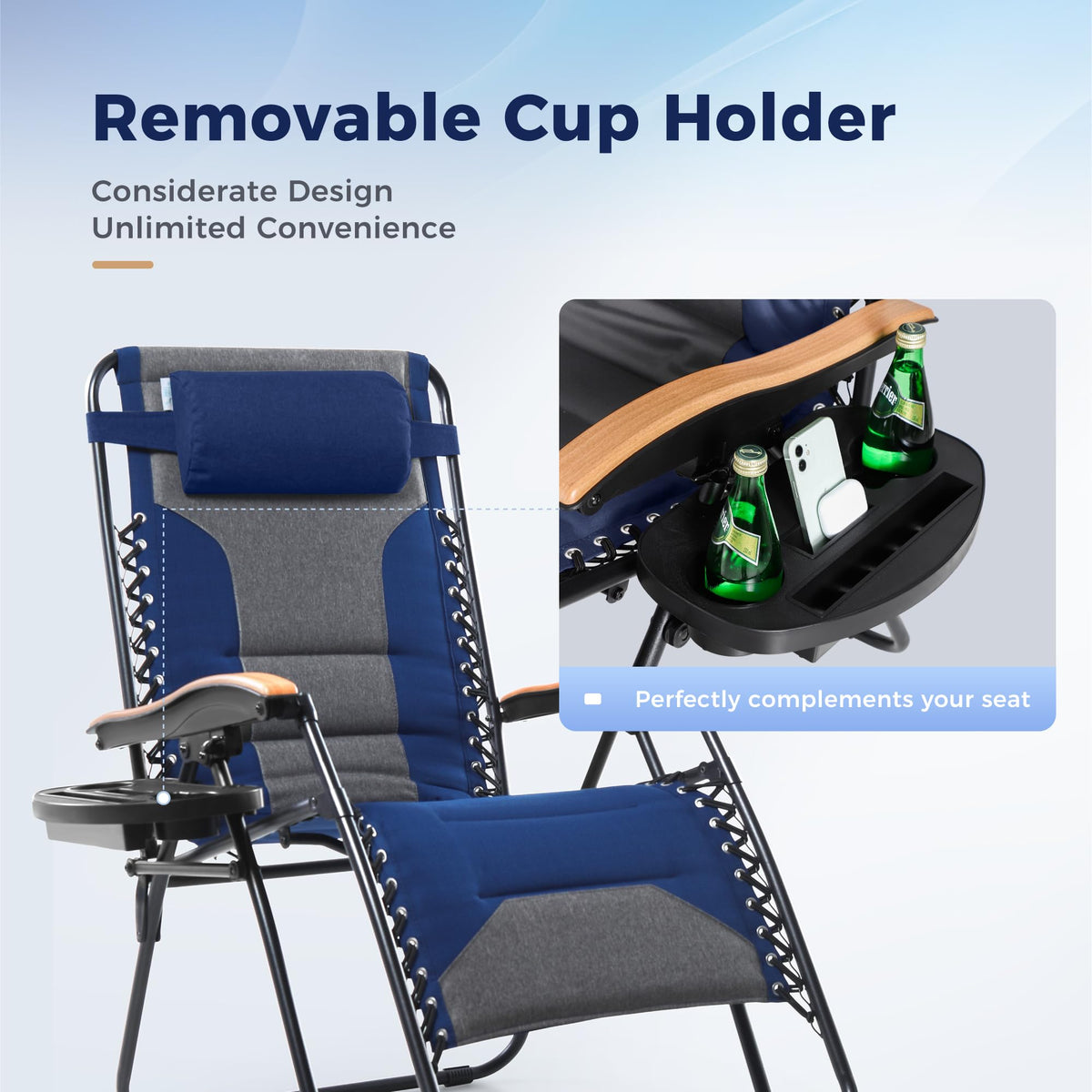 Oversized Padded Zero Gravity Chair Set of 2 Blue N872