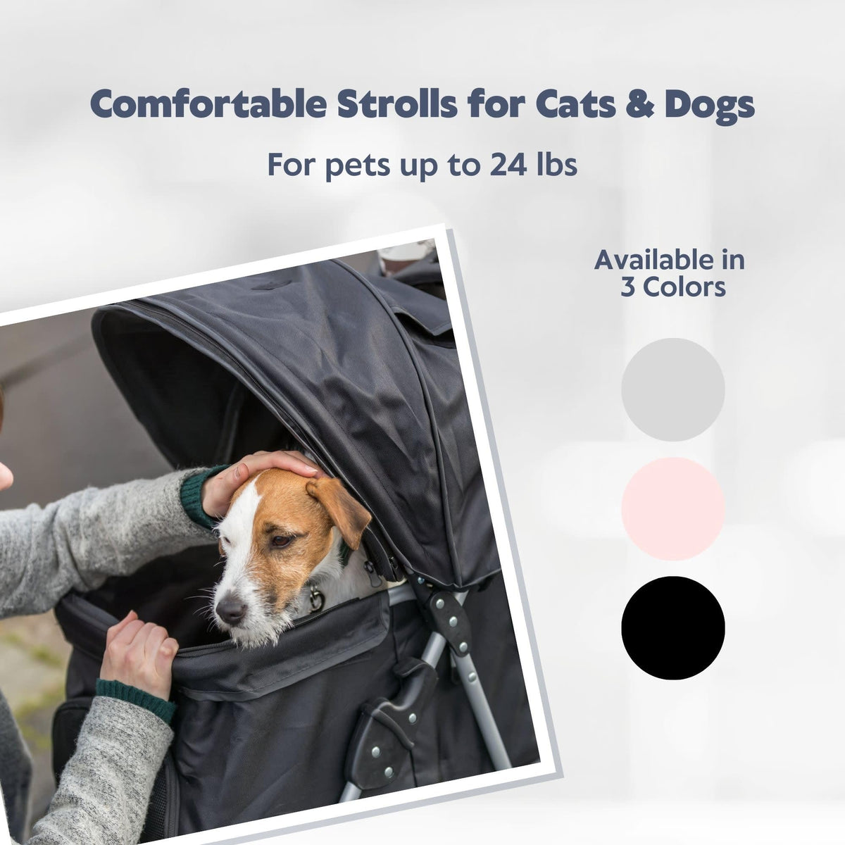 Foldable Pet Stroller with Weather Cover, Storage Basket, Cup Holder, Black V161