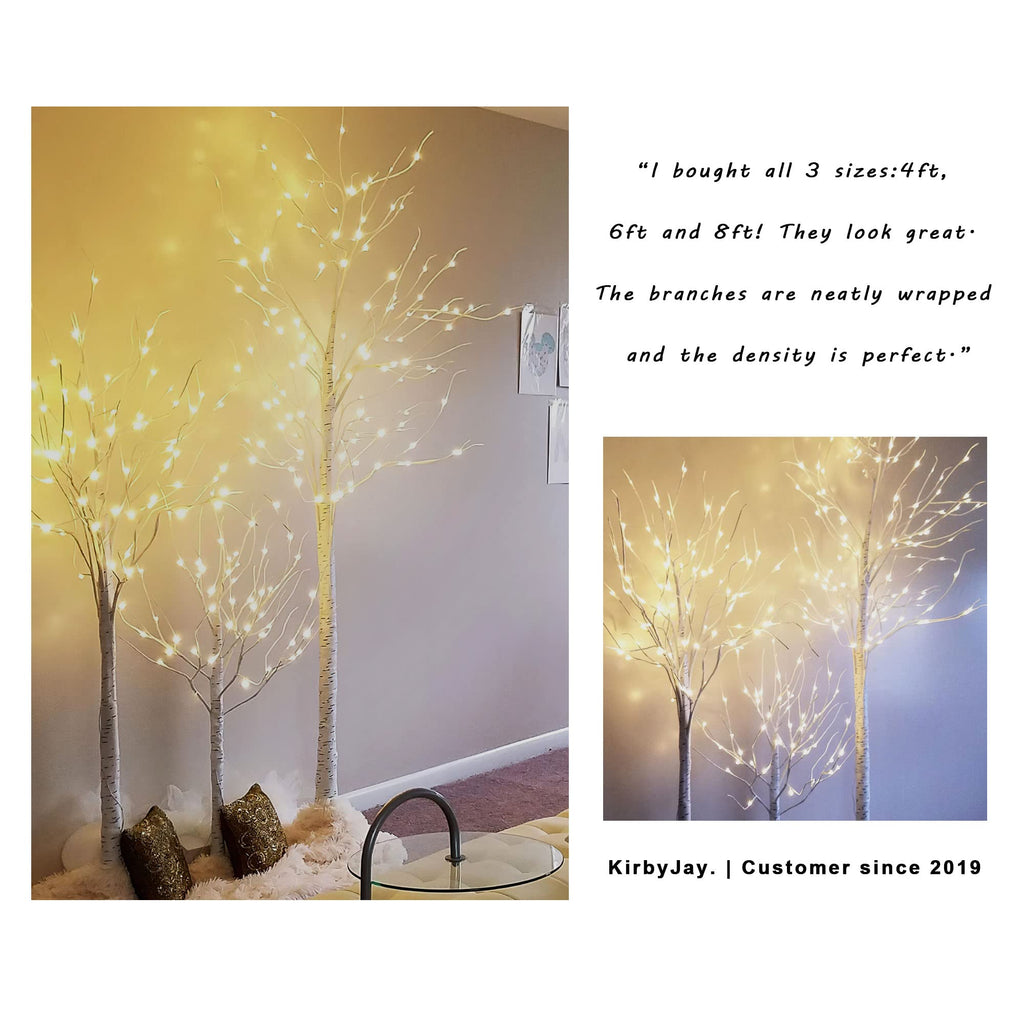 2 Pack 8FT 132 LED Lighted Artificial Birch Tree Warm White H564527