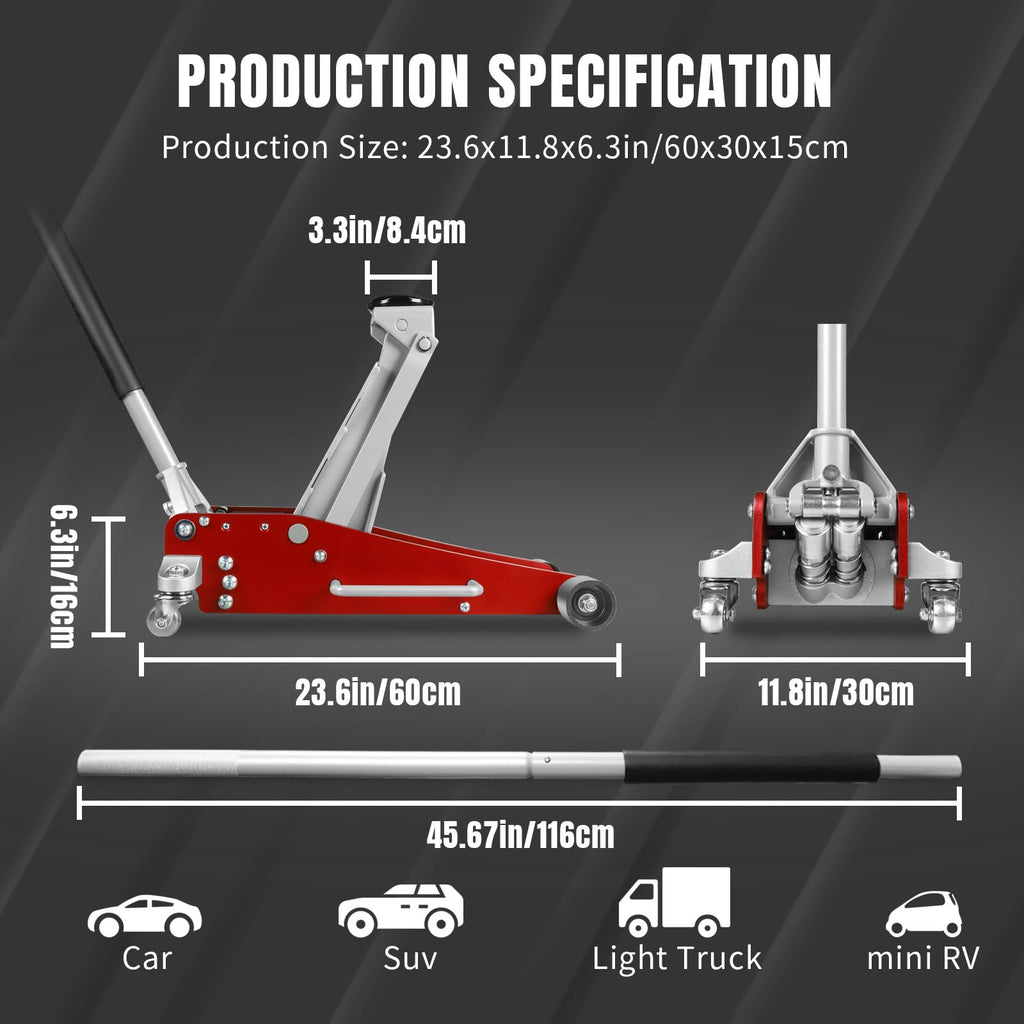 3 Ton Low Profile Aluminum and Steel Car Jack with Jack Stands, Red, 2 Pack G4429