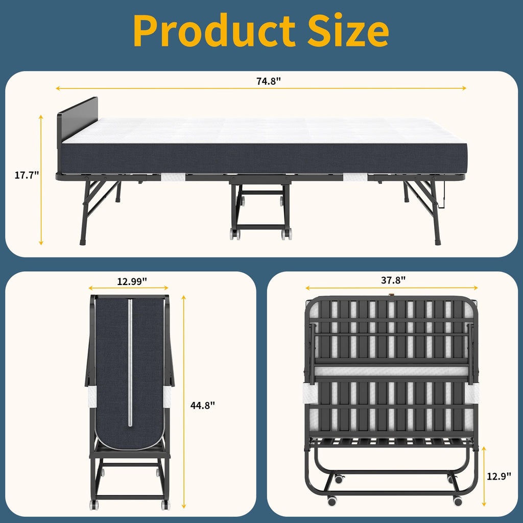 Folding Bed with Mattress, 75" x 38" Twin Size R3787