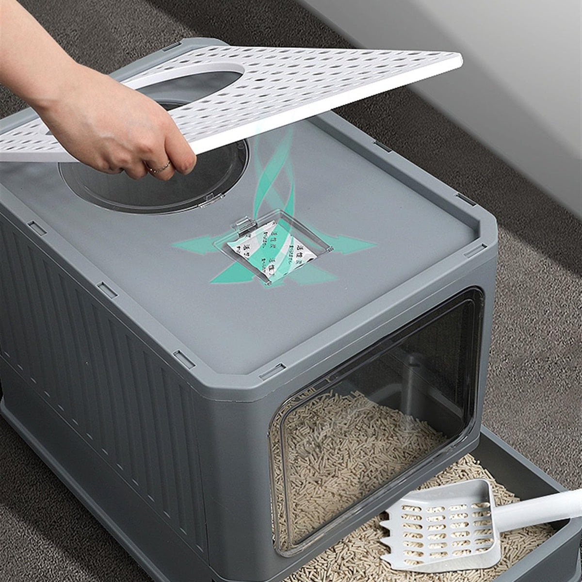Foldable Enclosed Cat Litter Box with Lid K53387