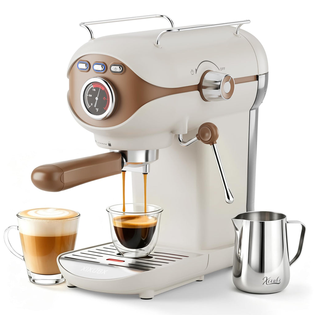 White Compact Espresso Machine with Milk Frother A61564