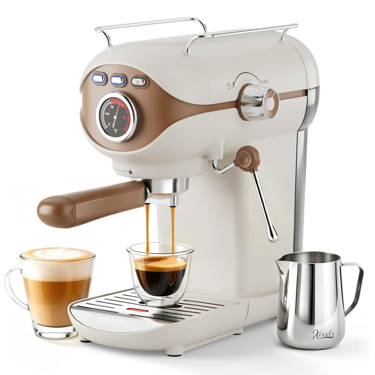 White Compact Espresso Machine with Milk Frother A61564