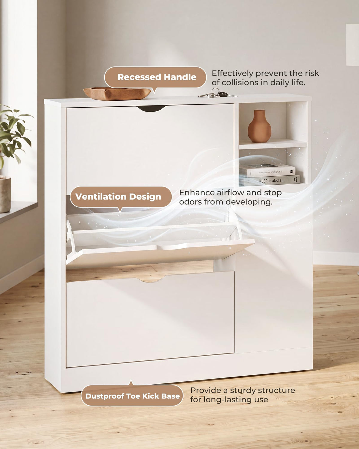 Narrow Shoe Storage Cabinet with 3 Flip Drawers K84682