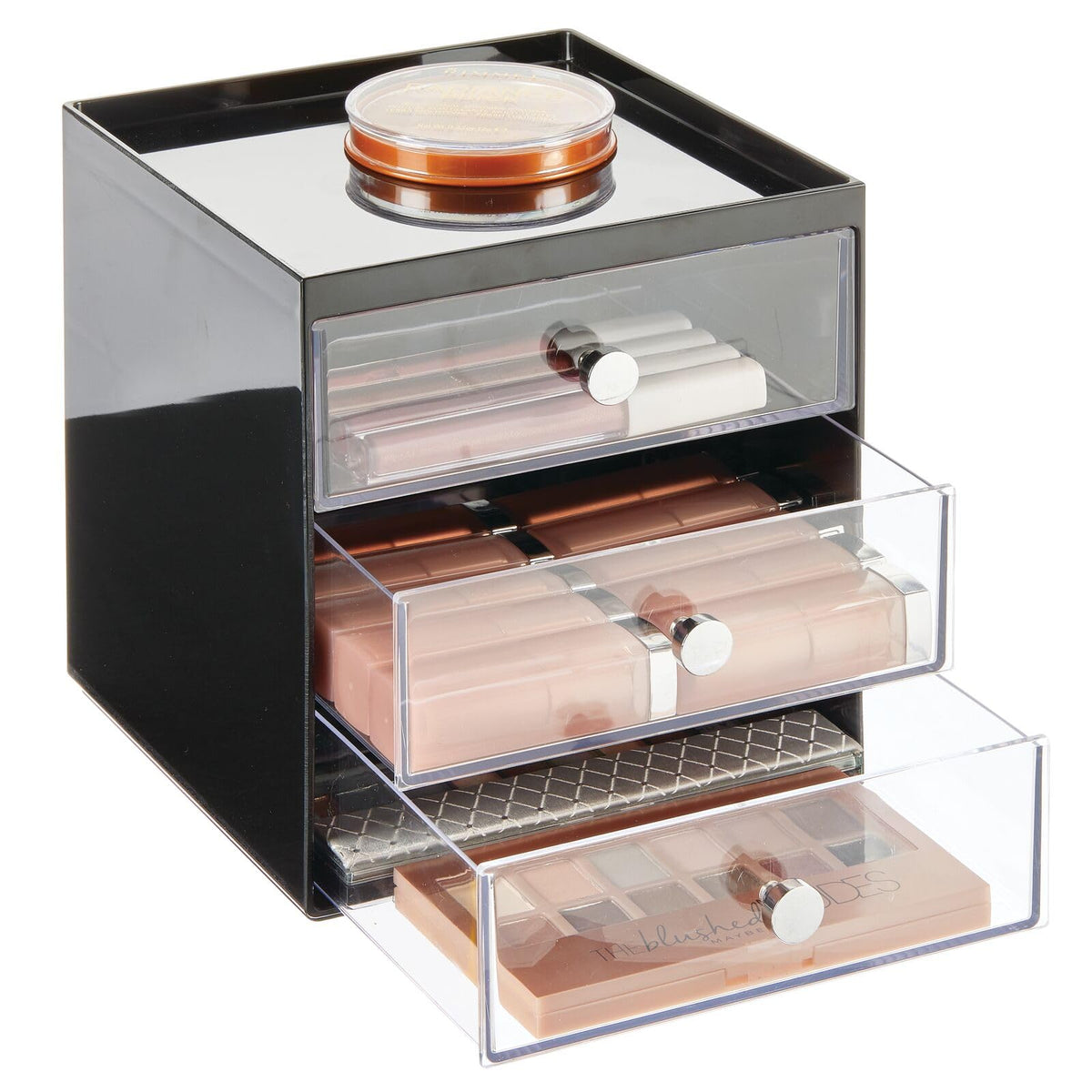 Makeup Organizer Storage Cube with 3 Drawers Black/Clear T878