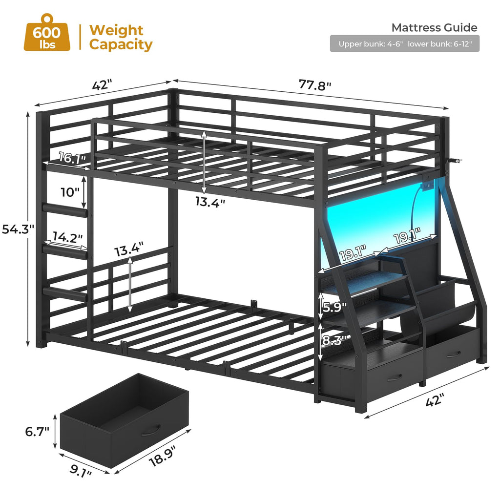Black Bunk Bed with Bookshelves and Storage Drawers K875527