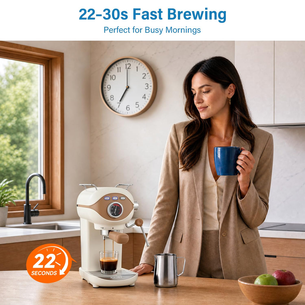 White Compact Espresso Machine with Milk Frother A61564