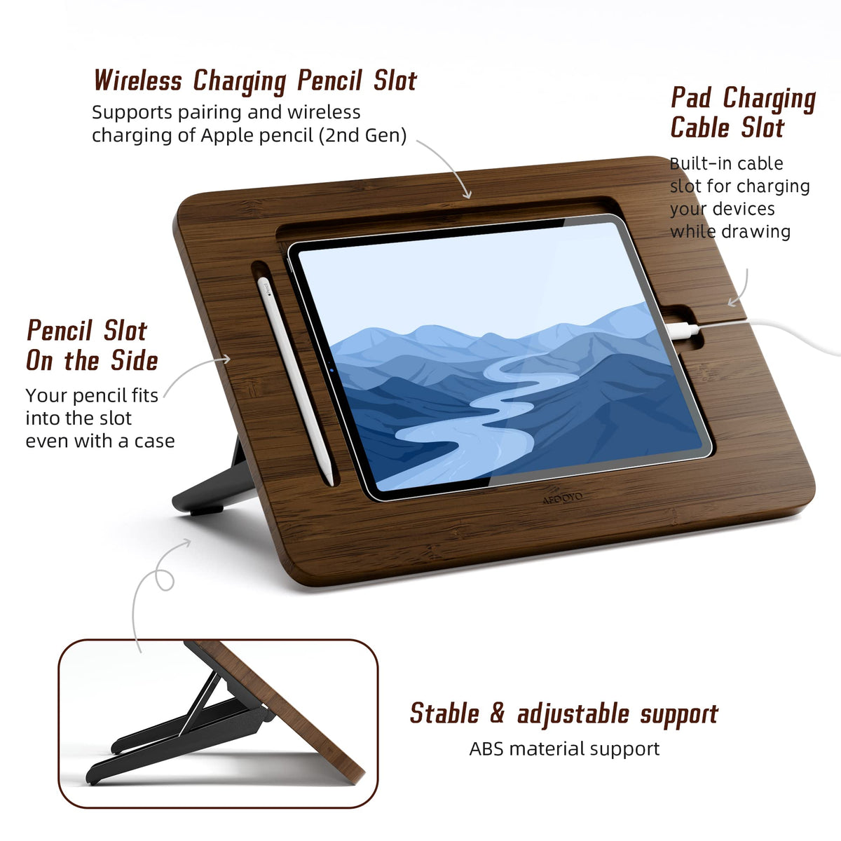 Bamboo Tablet Stand with 5 Pack Pencil Grips Q6414