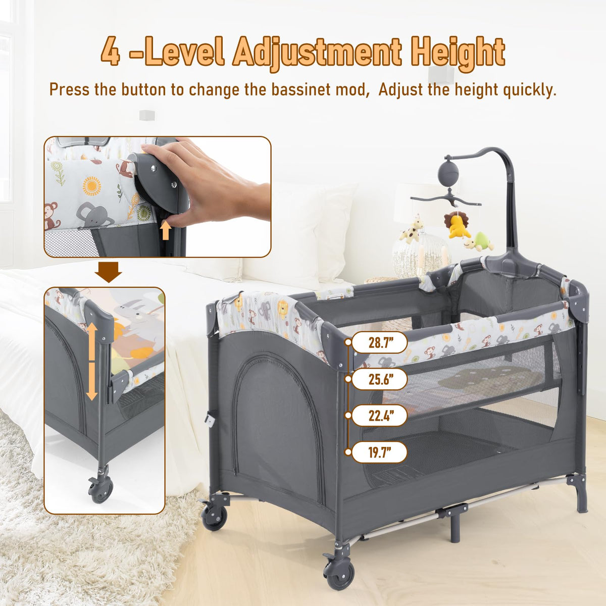 5-in-1 Convertible Baby Crib Bassinet Playpen A806026