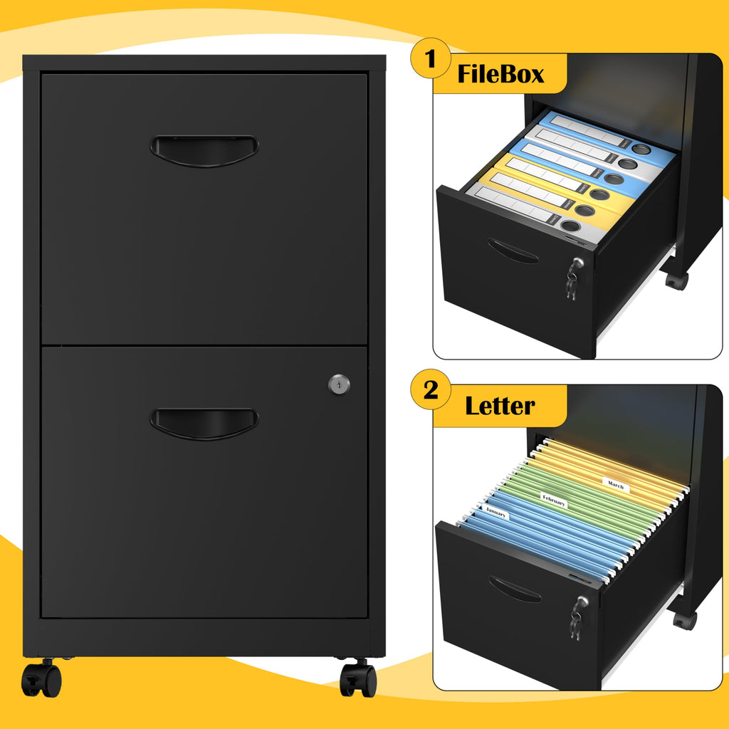2 Drawer Black Metal File Cabinet with Lock C258