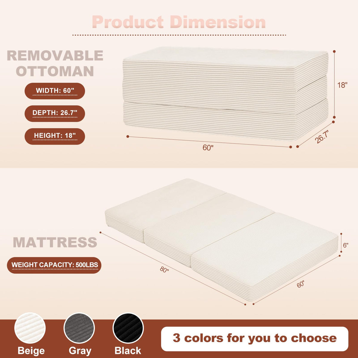 6-Inch Tri-Fold Foldable Mattress M56361