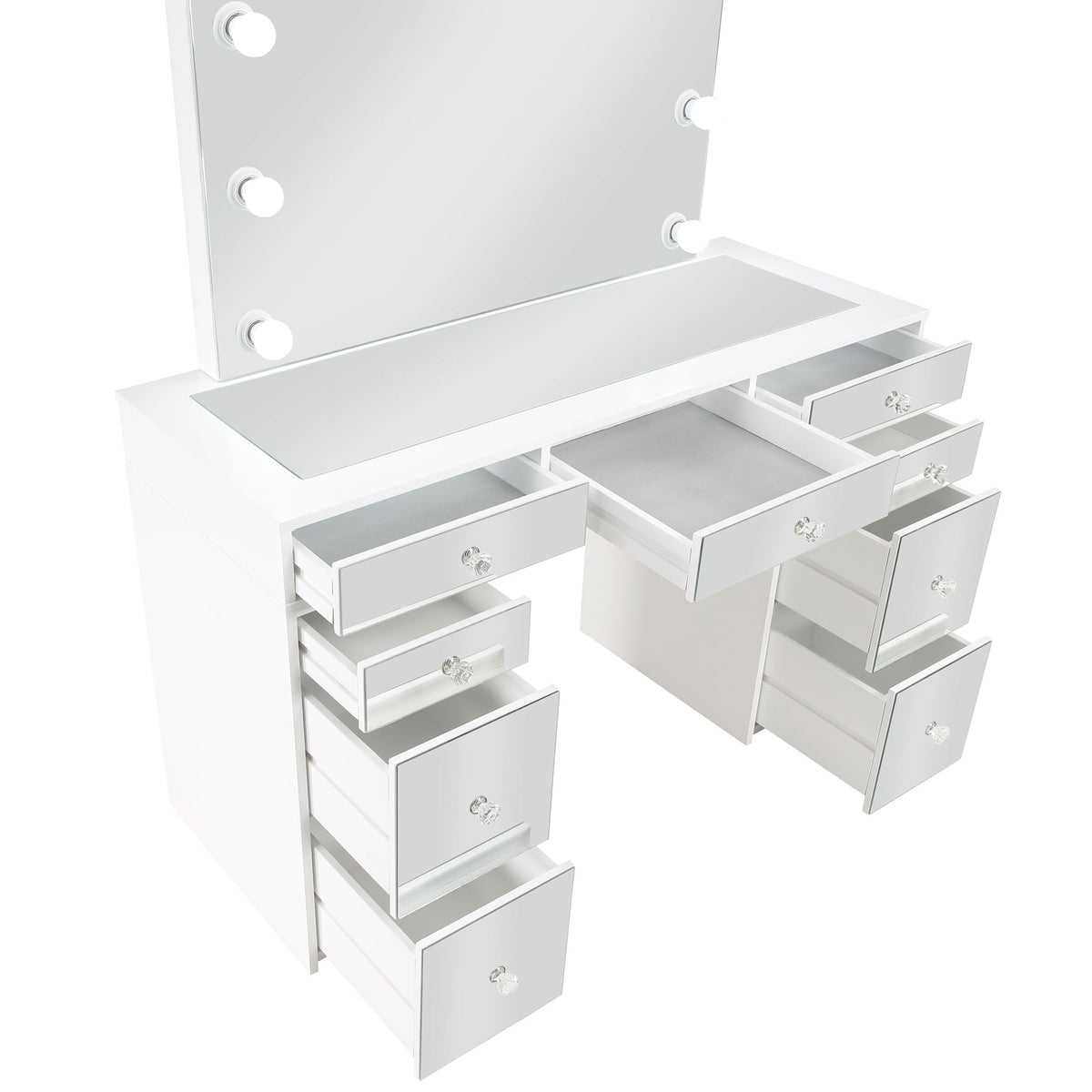 White Velvet 9-Drawer Vanity Table Set E2035