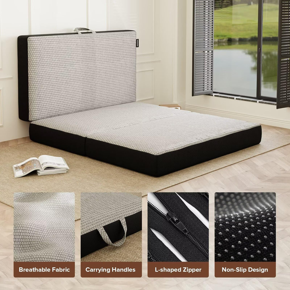 Memory Foam Trifold Mattress Full Size 6 Inch Grey R68942