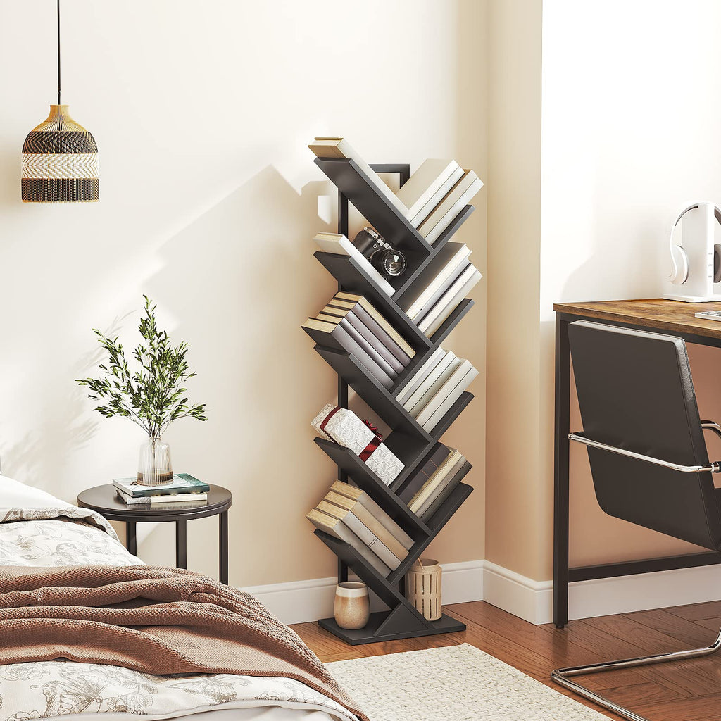 Black 9-Tier Wood Tree Bookshelf V12913
