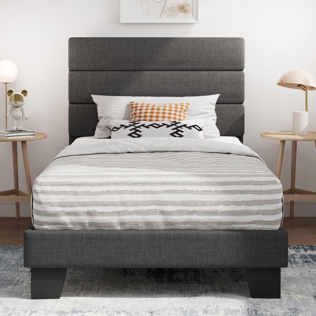 Twin Platform Bed Frame with Upholstered Fabric Headboard S713602